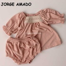 Koreaanse stijl lente baby meisjes pyjama 2-pcs sets lace collar top + shorts thuis pakken slaapslijtage kinderkleding E1004 210610