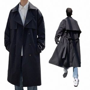 Style coréen printemps Trench manteau mâle Streetwear coupe-vent Trenchcoat hommes solide Busin décontracté ample Lg pardessus Y85S #