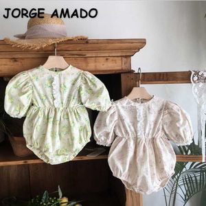 Style coréen été bébé filles body vert rose Floral manches courtes combinaison né vêtements mignon E818 210610