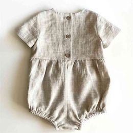 Koreaanse stijl zomer peuter baby jongens meisje romper katoen korte mouw linnen baby meisjes jumpsuit 210816