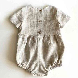Style coréen été enfant en bas âge bébé garçons fille barboteuse coton à manches courtes lin infantile filles combinaison 210816
