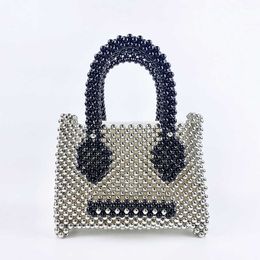 Bolso de mujer de moda de estilo coreano acrílico negro plata perla expresión pequeño bolso cuadrado boutique moda bolso portátil de gran capacidad 231228