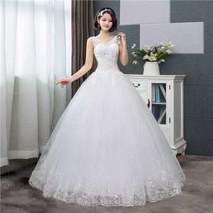 Korean Style V-Neck Lace Tank Sleeveless Floral Print Ball Gown Wedding Dress 2020 New Fashion Simple estidos de noivas CC