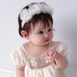 Koreaanse stijl witte chiffon bloemen hoofdband babymeisjes haaraccessoires kleine prinses haarbloem kopscherm pasgeboren kant tulband