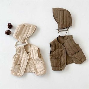 Style coréen Winter Born Baby Coton-rembourré Gilet à capuche chaud sans manches manteaux nourrissons vêtements tout-petits enfants gilets 211203