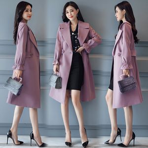 Koreaanse stijl vrouwen all-match temperament kleding rode kameel paars uitloper dame lange mouw jas vrouwen wol polyester mengsels lange overjas