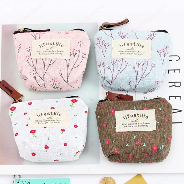 Style coréen femmes petits sacs à monnaie portefeuille fermeture éclair fleur coton argent clé portefeuille pochette sacs pour enfants fille