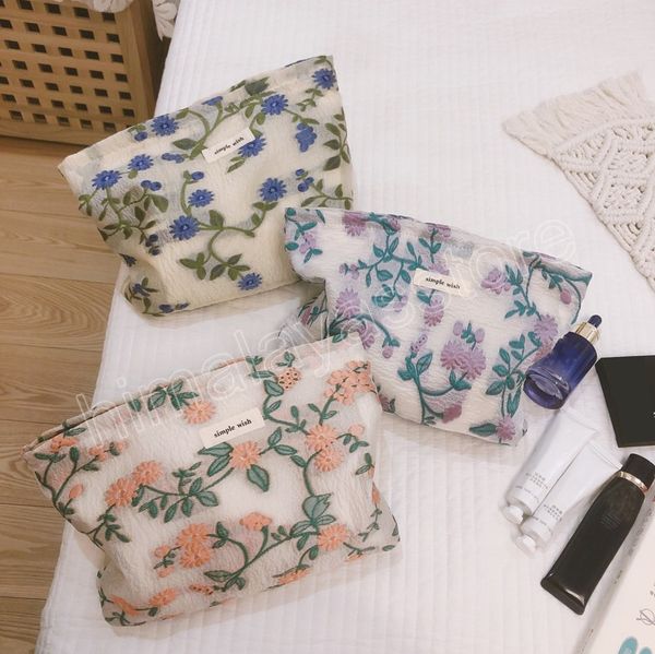 Style coréen fermeture éclair sacs à cosmétiques Vintage téléphone pochette beauté étui Floral sac cosmétique coton tissu femmes maquillage pochette de rangement