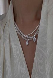 Корейский стиль циркон серебряный цвет подвеска-капля геометрический натуральный пресноводный жемчуг ожерелье-цепочка на ключицы женские ожерелья s5596021