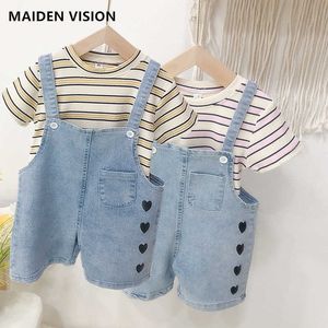 Koreaanse zomer baby meisjes outfits zoete kant shirt vest shirts pak kleding sets kinderen blouse korte mouw denim overalls x0902