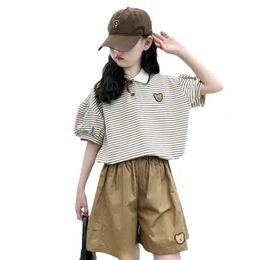 Summer de verano coreano Juego de ropa Sport Sport Short Slewer Polo Tshirtsshorts 2 PCS Traje de ropa para niños 7 9 13 Adolescente Oftis 240516