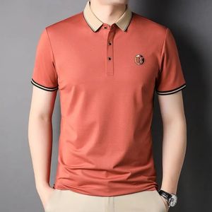 Koreaanse Zomer Poloshirt Korte Mouw T-shirt Heren Contrast Borduursel Letter Revers Knop Mode Casual Veelzijdige Katoenen Top 240305