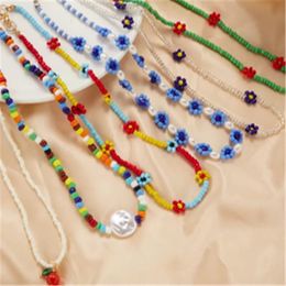 Coréen doux acrylique riz perle fleur fruits pendentif collier pour femmes fille belle élégante perlée cale colliers bijoux cadeaux
