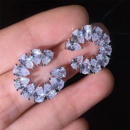Koreaanse Sweet Leuke Persoonlijkheid Mode-sieraden 925 Sterling Zilver Volledige Water Drop White Topaz CZ Diamond edelstenen Dames Stud Earring Gift