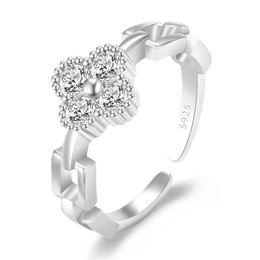 coréen doux mode trèfle designer bande anneaux pour femmes cz zircon brillant cristal ouvert argent rose or bling diamant amour bague 244m