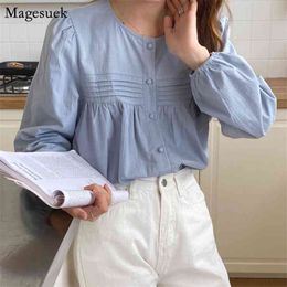 Coréen Sweet White Blosue Femmes Mode Plus Taille Bouton Cardiagn Harajuku Chemise Casual Manches Longues Top 11670 210512
