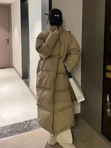 Veste longue coréenne épaisse et solide pour femme, manteau à col rabattu, manches amples, fermeture éclair, vêtements chauds et décontractés, hiver 2023, 240229