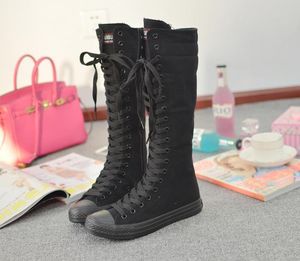 Botas altas coreanas para mujer, zapatos de lona informales con cremallera, puesta en escena 50130