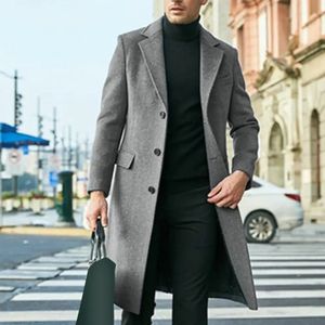 Koreaanse trend heren losse casual singlebreasted overjas herfst winter mode wollen jas met lange mouwen 240113