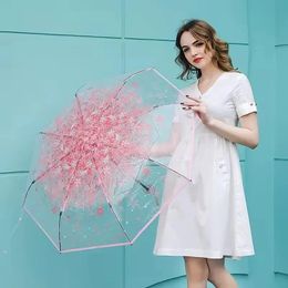 Koreaanse paraplu vouwen schattige Koreaanse mini verse eenvoudige sen series trifold cherry bloesem transparante Japanse paraplu