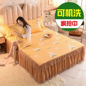 Version coréenne Jupe de lit Textile Drap de lit Literie domestique Matelas de grande taille Couvre-lit Fleur avec taie d'oreiller F0235 210420
