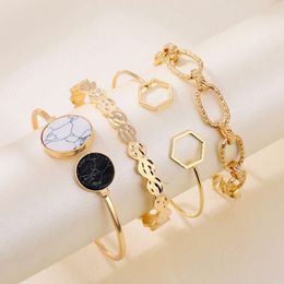 Ensemble de bracelets à chaîne géométrique en marbre, Version coréenne, ensemble de 4 pièces pour femmes