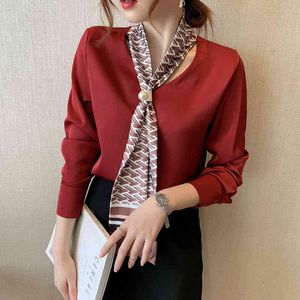 Koreaanse versie elegante mode blouse zijden sjaal stropdas bowknot chiffon shirts lente herfst vrouwen kleding temperament dame shirt