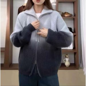 Koreaanse versie gradiëntkleur herfst/winter revers trui jas voor dames met los ontwerp, verdikt en veelzijdig casual gebreide top trend