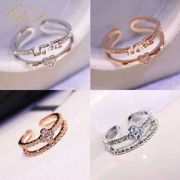 Version coréenne Love Love Double Layered Ring pour les femmes avec une ouverture à la mode et minimaliste, Géométrie du bracelet de trèfle à quatre feuilles en diamant