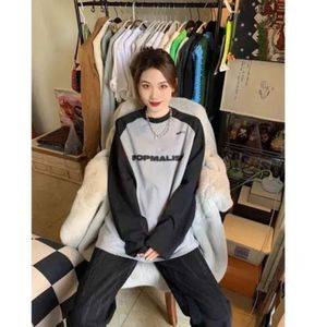 Koreaanse versie van American Patchwork Top, damesveer en herfst nieuwe dunne t-shirt met lange mouwen, luie stijl, niche casual mode