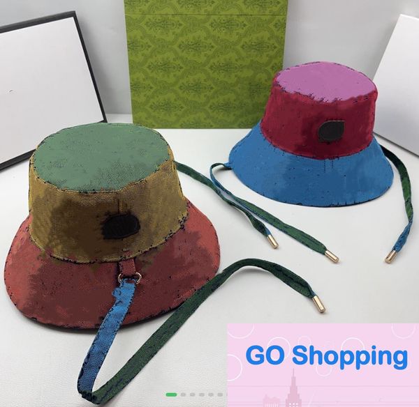 Version coréenne des lettres colorées de broderie de chapeau de pêcheur femelle double mode de protection solaire de streamer de corde