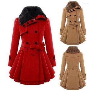 Manteau en laine pour femmes, Version coréenne de haute qualité, auto-culture dans la longue Section, col en fourrure, ceinture à Double boutonnage, Phyl22