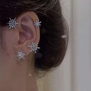 Version coréenne de la conception de niche de flocon de neige Instagram avec des embellissements de diamant, des boucles d'oreilles, des crochets sans trous, un clip en os d'oreille pour les femmes