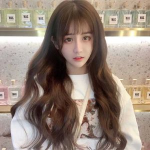Version coréenne de la perruque de célébrité Internet femme cheveux longs bouclés grande frange d'air ondulée tempérament moelleux et naturel couverture complète du visage et des cheveux