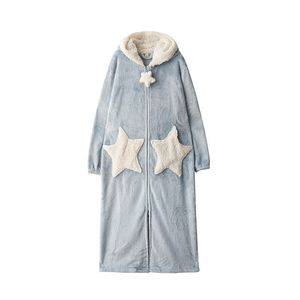 Versión coreana de camisón de estrella para mujer, pijamas gruesos de terciopelo coral para hombre, estilo largo de otoño e invierno