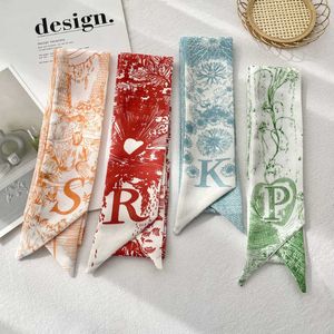 Koreaanse versie van de nieuwe 26 -letters dunne smalle strip kleine zijden sjaalbindtas met hand geschenkband kanten haarband kleine sjaal