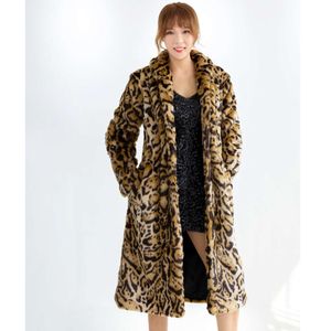 Koreaanse versie van dames winter verdikte pluche lange nepbontjas met luipaardprint, casual en warme jas 772342