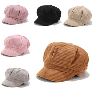 Koreaanse versie Solid Color Women Beret Spring herfst Newsboy Hat Vintage Corduroy Elasticiteit Peiced Cap Painter Hat DE745