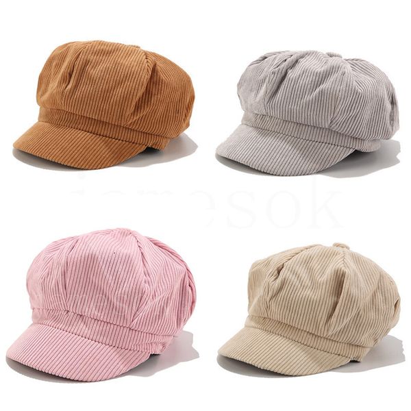 Boina de mujer de Color sólido versión coreana, sombrero estilo vendedor de periódicos para primavera y otoño, gorra elástica de pana Vintage con visera, sombrero de pintor DE609