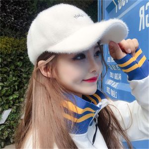 Version coréenne épaissie chaud lapin cheveux mélangés chapeau de Baseball, lettres brodées pour les femmes en automne hiver, à la mode et