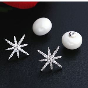 Koreaanse versie Word Star Pearl Double-Sided Earrings Size Front en Achter Opknoping Oorbellen S925 Silver Needle Temperament Wild Oorbellen