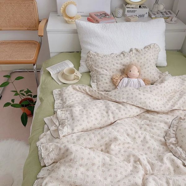 Coréen Vintage imprimé floral à volants coton bébé housse de couette enfants enfants lit bébé berceau housses de couette housse de couette literie 240220