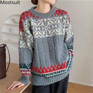 Koreaanse vintage dikke gebreide trui trui vrouwen lente volledige mouw O-hals mode vrouwelijke jumpers tops femme 210518