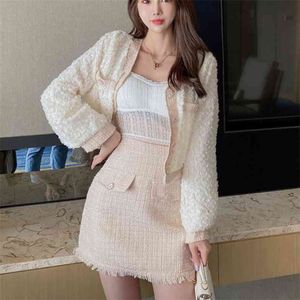 Koreaanse vintage twee stuk set vrouwen outfits herfst vest en mini rok top elegante damesmode 2 s 210514