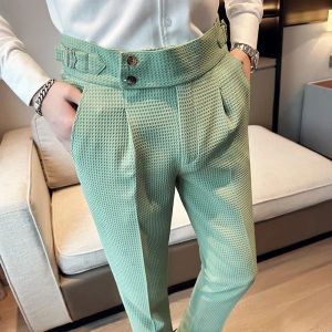 Pantalon de costume gaufré coréen pour hommes, Slim, décontracté, tenue d'affaires, printemps été, bureau, Social, Streetwear, vêtements pour hommes