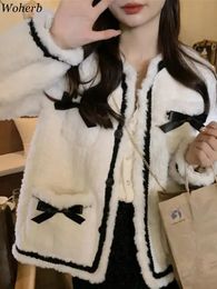 Koreanischer warmer Mantel Damen Krawatte Top langärmelig O-Ausschnitt Vintage Jacke 2024 Ropa unbedruckt gute Qualität Büro Damenmode Mantel 240123