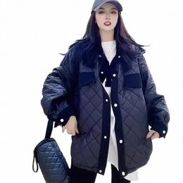 Chaqueta coreana blanca Argyle a cuadros con relleno de algodón para mujer, abrigo Vintage de manga larga, abrigo de algodón ligero para Otoño e Invierno h904 #