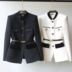 Veste coréenne blanche et noire pour femmes, automne printemps, Vintage, classique, manches longues, manteau de base, vêtements formels, hauts 240305
