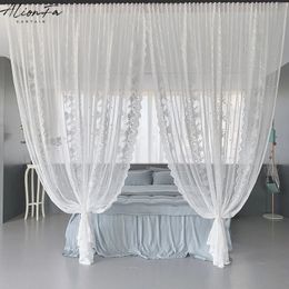 Coréen blanc dentelle florale Tulle rideaux pour salon chambre pure Voile rideau cuisine aveugle mariage café magasin décor 240109