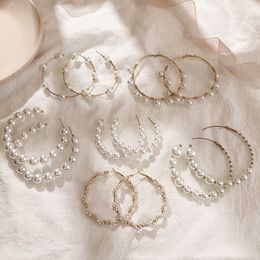 Korean White Imitation Pearl Circle Hoop oorbellen voor vrouwen rond faux Big Statement Earingen Boho Wedding Sieraden